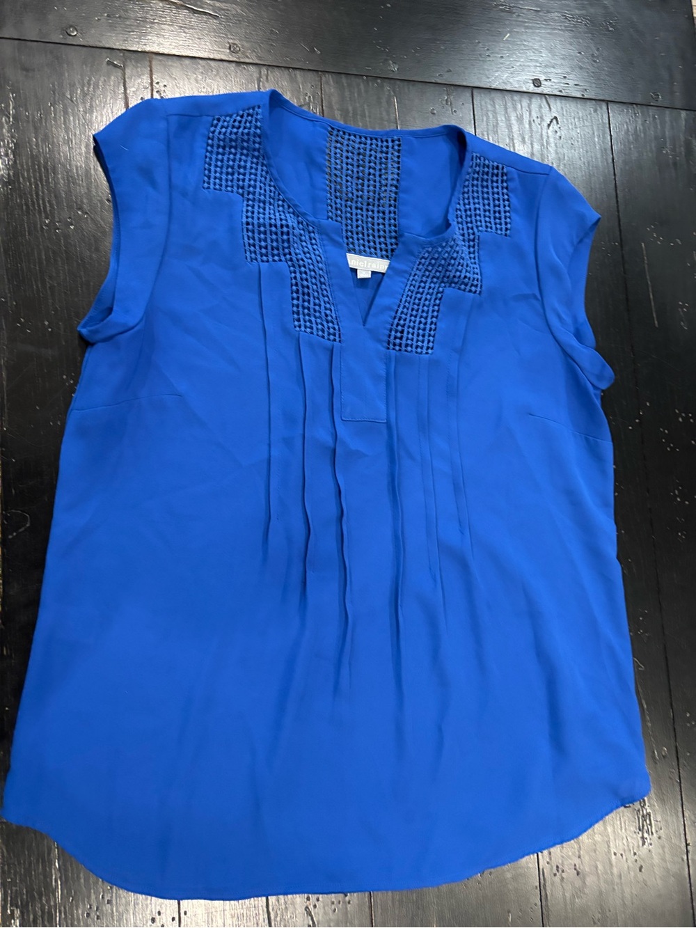Daniel Rainn Cobalt Blue Sleeveless Pintuck Blouse
